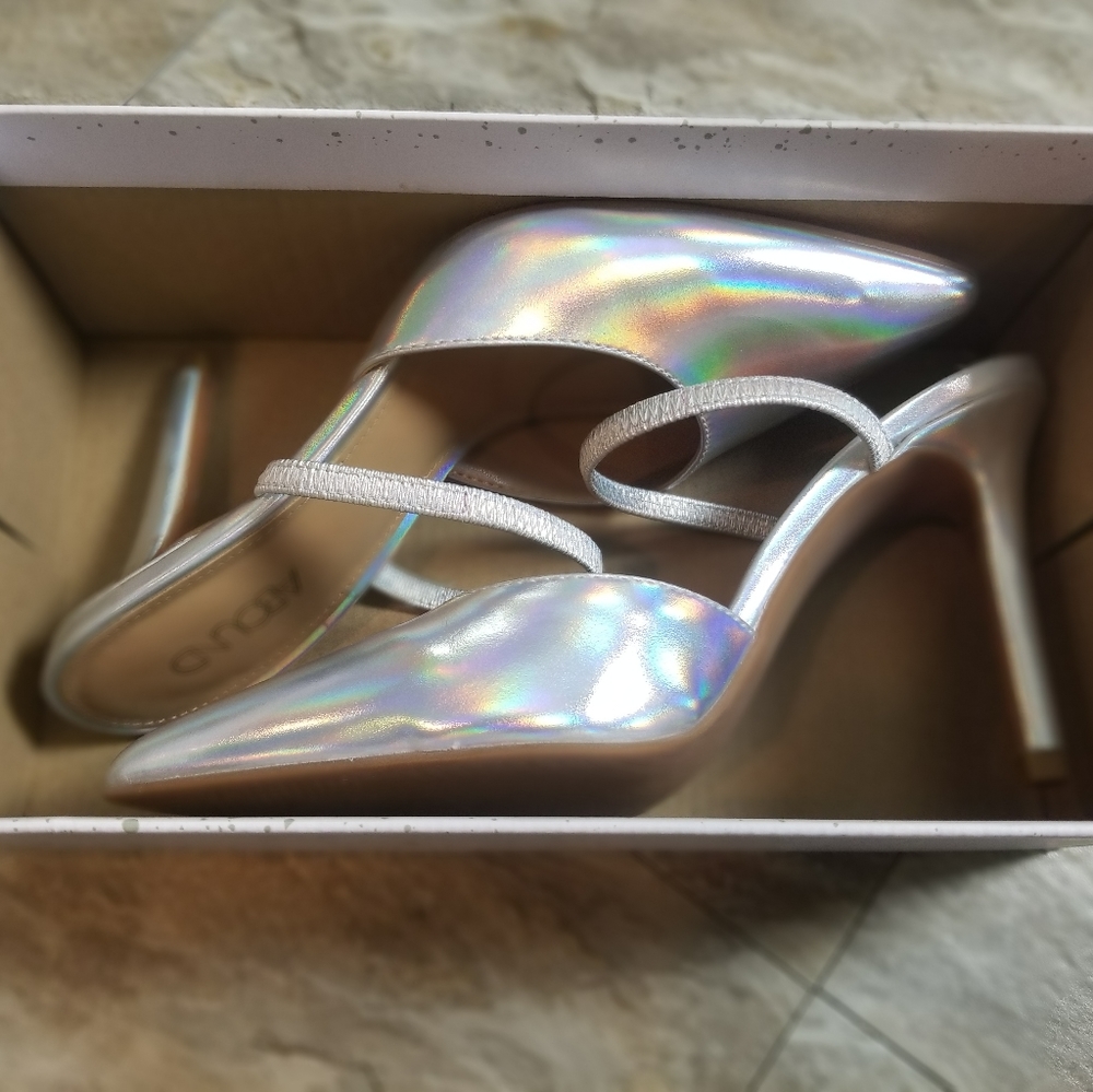 Metallic high heel mules